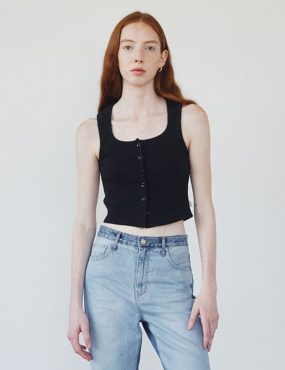Button Up Ribbed Top_Black