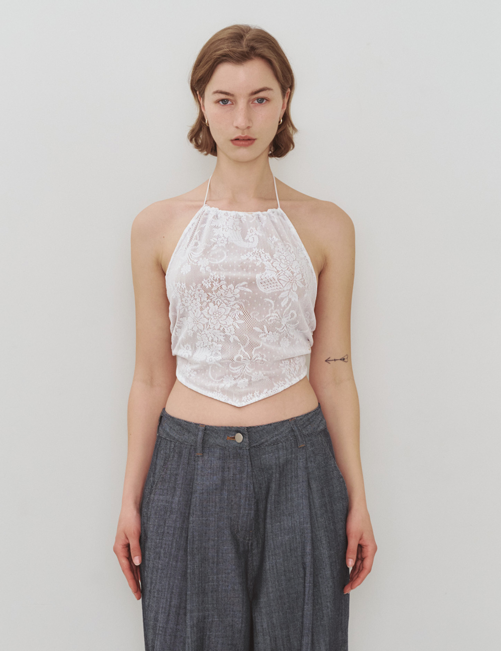 Floral Lace String Backless Top